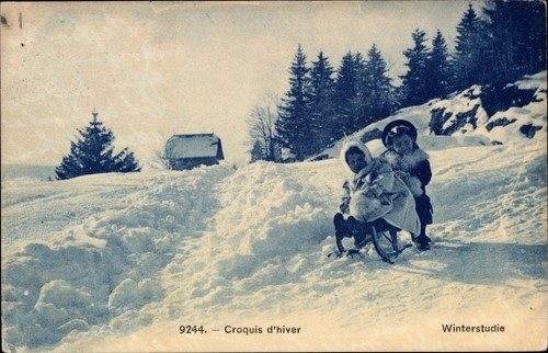 Wintersport kinder fahren - ak, wintersport,